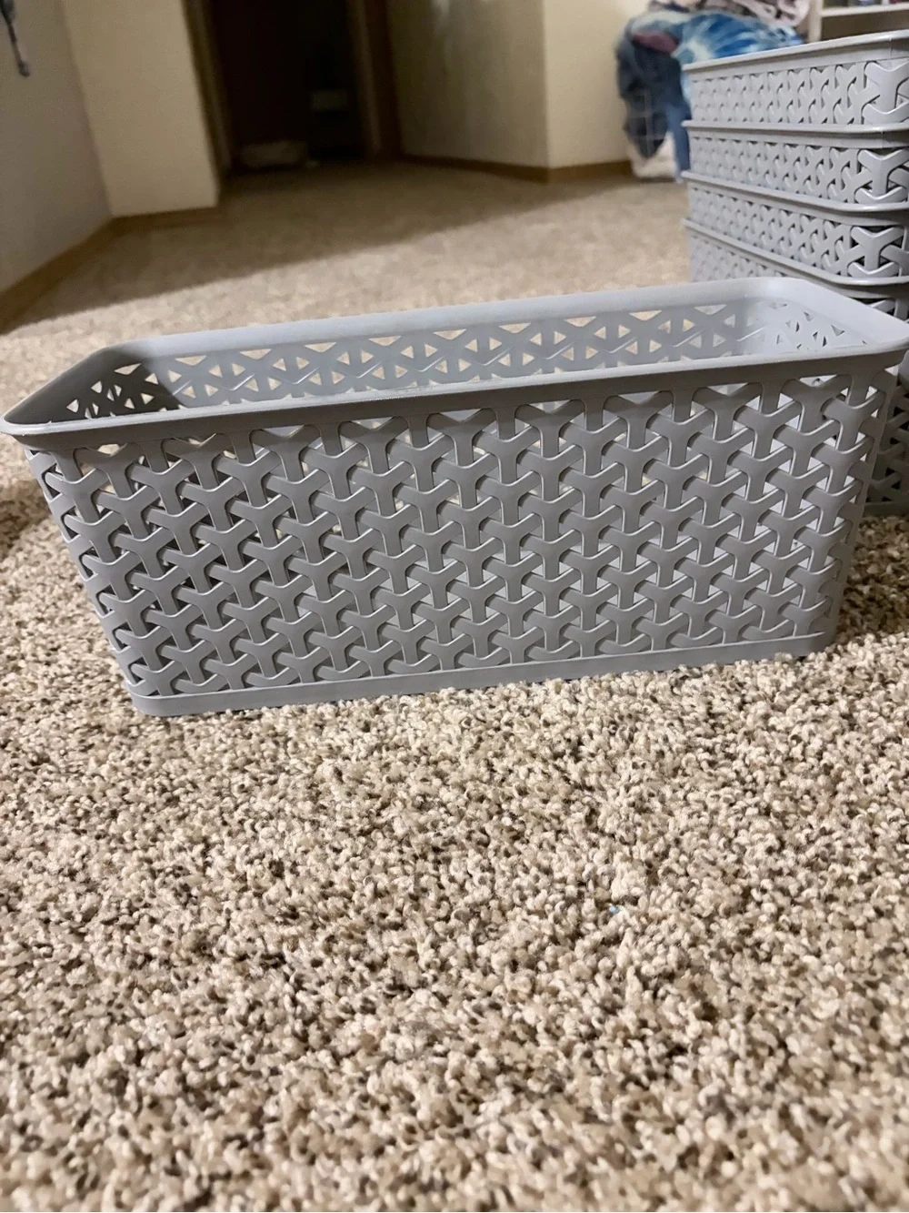 Stackable Gray Woven Plastic Storage Bins (Set of 6)